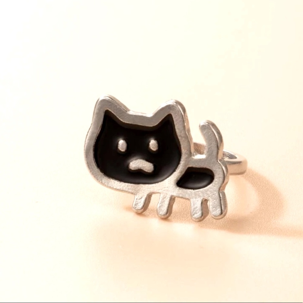 💥NWT💥 Silver Black Cat Ring
